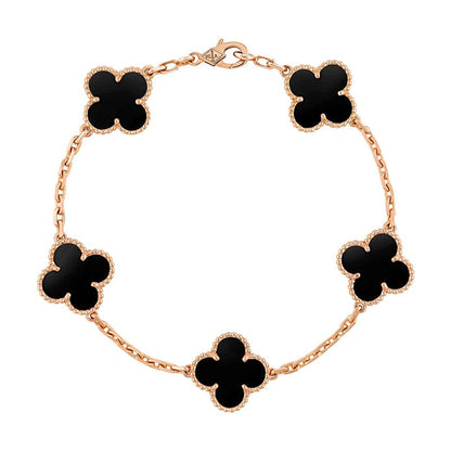 18K Vintage Alhambra Five Motifs Clover Onyx Bracelet