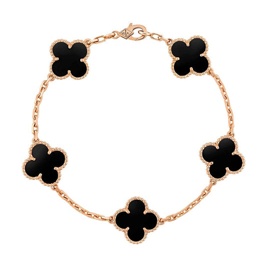 18K Vintage Alhambra Five Motifs Clover Onyx Bracelet